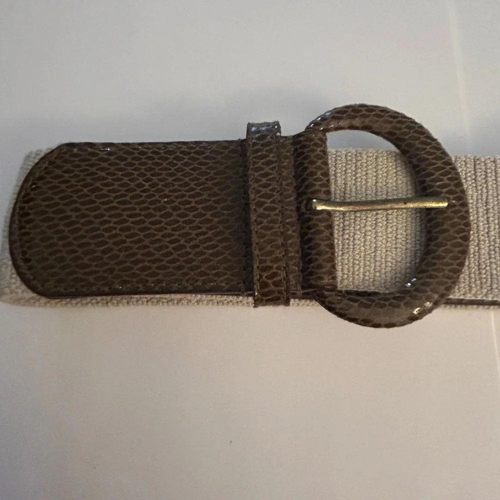Coldwater Creek Brown Snakeskin Tan Elastic Stretch Cinch Belt 1X 2X